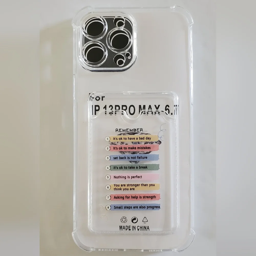 Letter Graphic Clear Card Slot Phone Case
